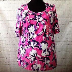 Ellen Tracy Short Sleeve Floral Top XXL